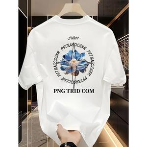 メンズヘビーウェイト100%コットンTシャツ - ブラックストリートスタイルFUTUREロゴロータスのお花デザイン、ゆったりとしたラウンドネック、半袖、カジュアルアウトドアスポーツや日常着に最适な快适なトップス、バレンタインデーのギフトに。