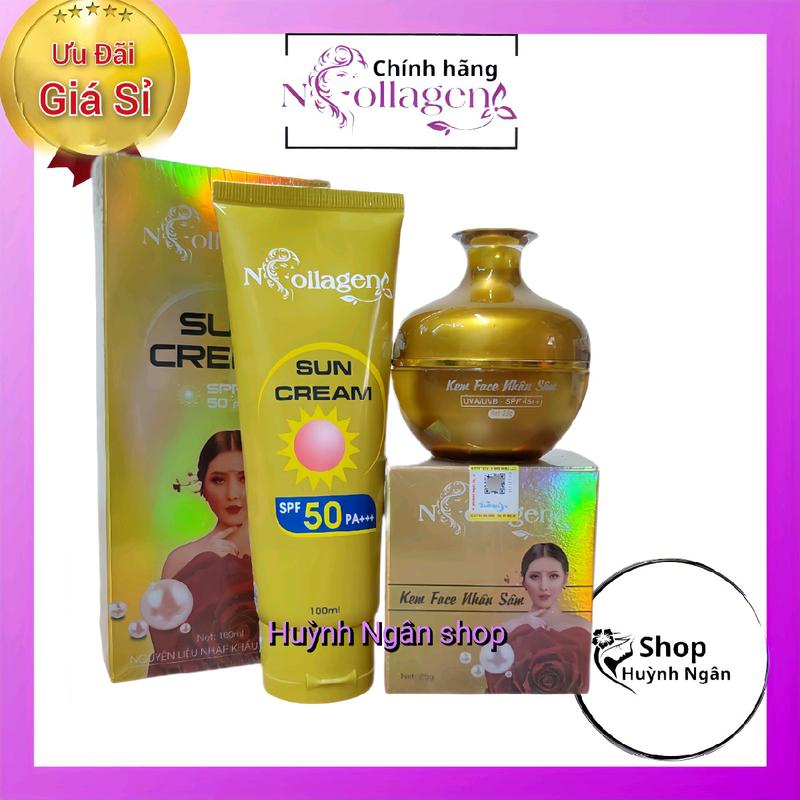 combo Kem face nhân sâm và chống nắng vàng N Collagen skincare làm đẹp da,dành cho da khô ,kèm sét tẩy tế bào skincare