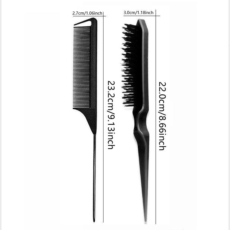 2pcs Comb Set, Pointy Tail Fine Tooth Comb And Bristle Fluffy Styling Comb with Anti Slip Handle Set, Hairdressing Comb For Women 1