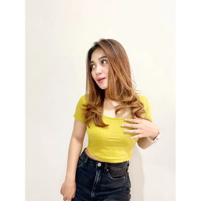 Kaos T-Shirt Crop Top Murah Korea Leher U 6