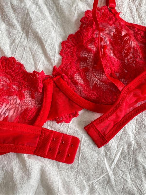 Two-piece Set Women's Floral Lace Underwire Underwear Set, Sexy Adjustable Strap Bra & Sheer Thong, Ladies Underwear Sets for All Seasons Daily Wear, Naughty Lingerie, Womens Underwear 3
