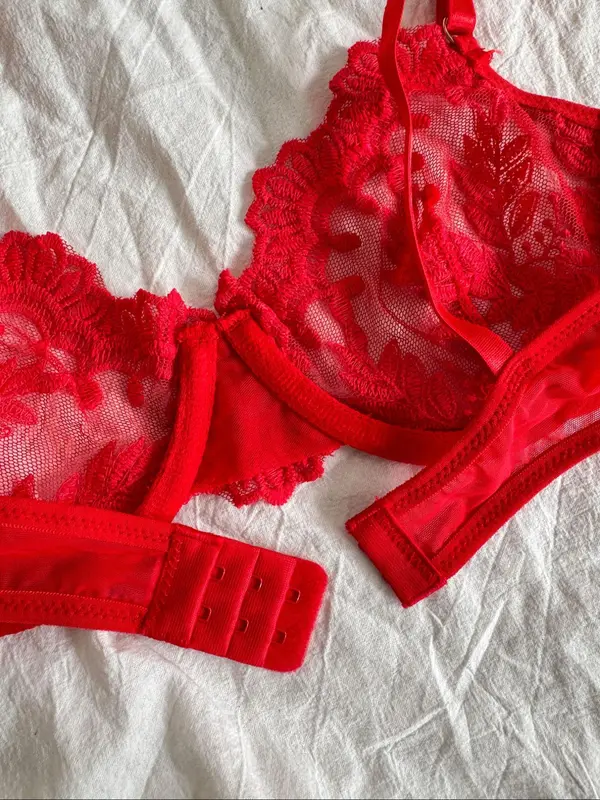 Two-piece Set Women's Floral Lace Underwire Underwear Set, Sexy Adjustable Strap Bra & Sheer Thong, Ladies Underwear Sets for All Seasons Daily Wear, Naughty Lingerie, Womens Underwear 3