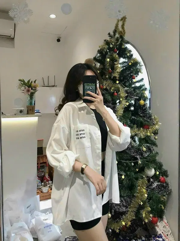 Áo Sơ Mi Nhung Tăm Thêu Chữ Có túi From dưới 70kg Mẫu Mới 4