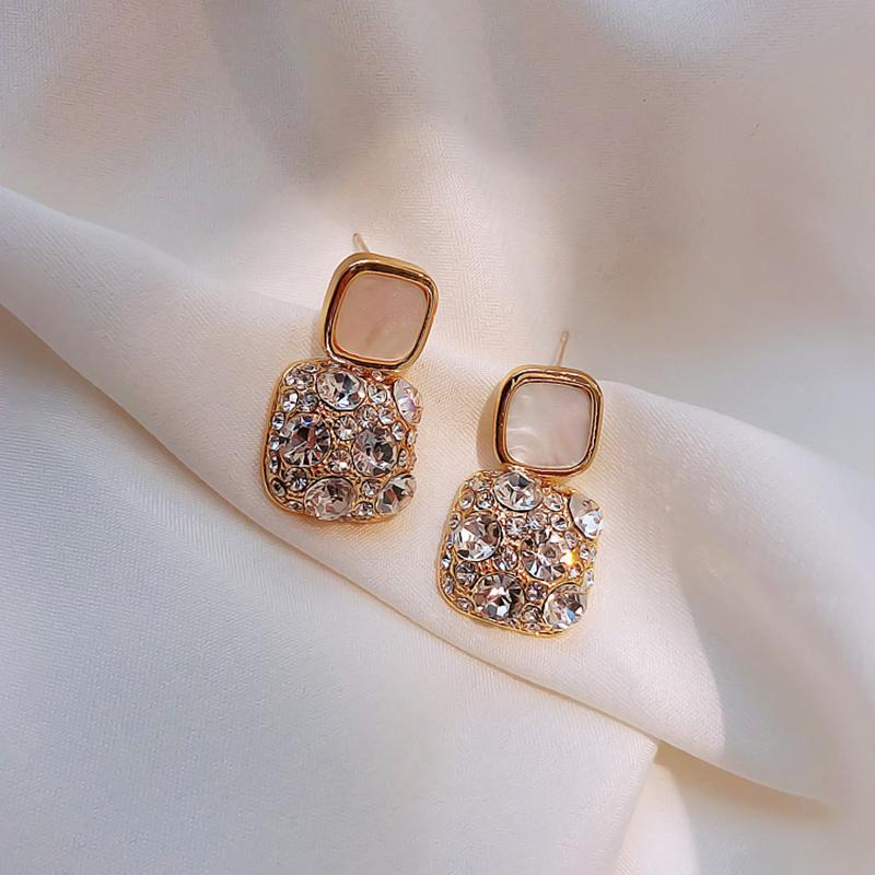 Vintage Black Crystal Square Earrings Fashion Statement Rhinestone Drop Earrings for Women Wedding Jewelry Personality Gifts 2