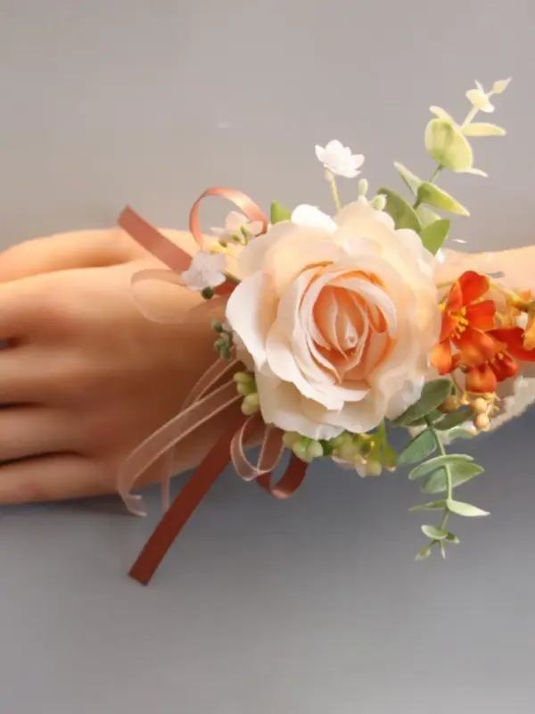 Artificial Rose Corsage Wristband, Elegant Bridal Wrist Corsage, Fashionable Wedding Party Decoration Accessories for Women 2