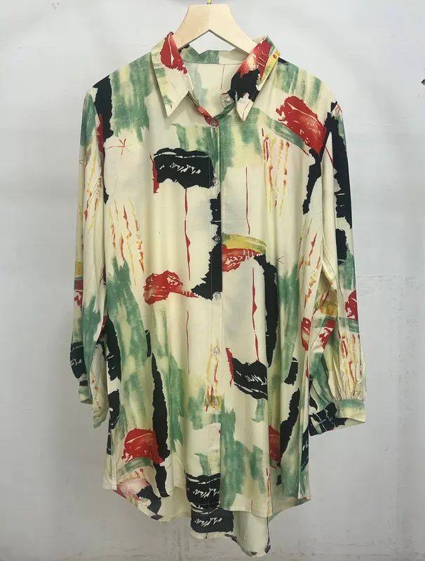 Tunik Kemeja Rayon Motif Diamond Kancing Baju Fit Tangan Balon Panjang 4