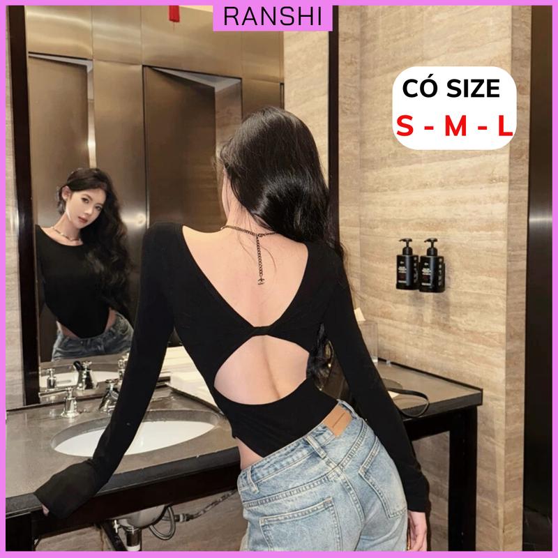 [CÓ SIZE] Áo Bodysuit Dài Tay Khoét Lưng RANSHI Bodysuit Nữ Thiết Kế Cổ Tròn Dây Xoắn Quyến Rũ Chất Thun Tăm Lạnh Bodysuit Đi Biển - RBS043 Women Top Tết