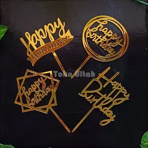 (10) Toper HBD Akrilik untuk Hiasan Kue Ulang Tahun (Acrylic Happy Birthday Cake Topper)