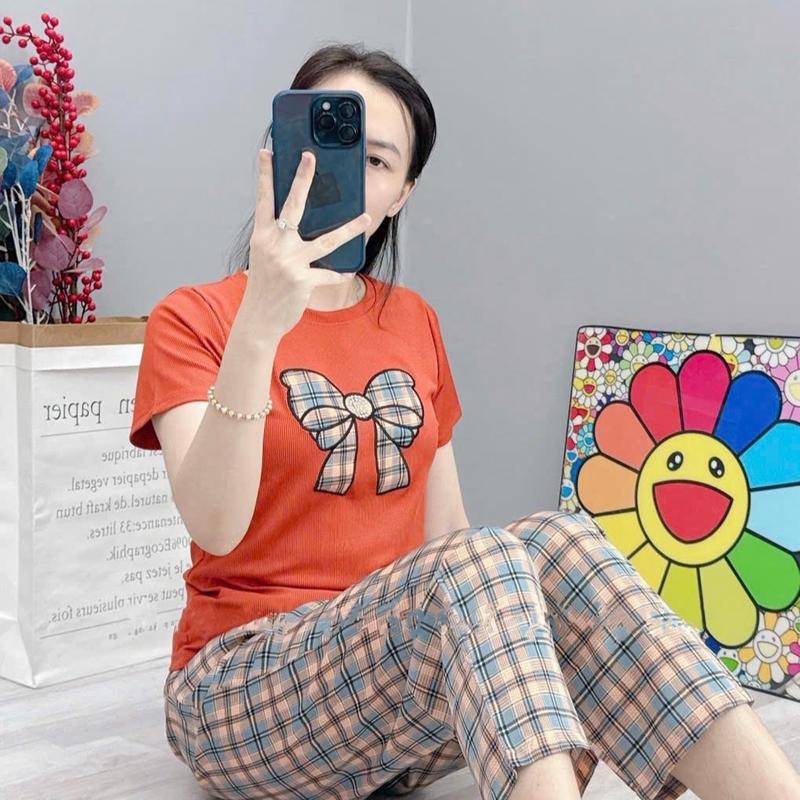 [ Quần Dài Tay Ngắn Quần Baggy ] Đồ bộ nữ THÊU áo tăm lạnh quần mango ( Women Top ) mặc nhà mềm mịn mát -A844