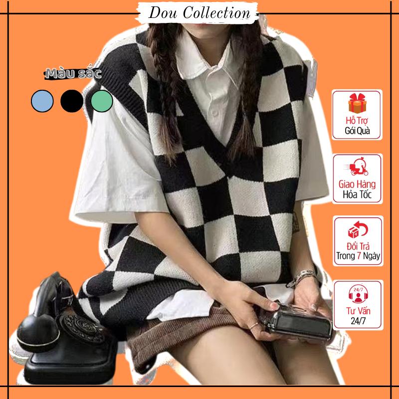 Áo gile unisex nam nữ chất len mềm mịn họa tiết phối caro đơn giản cá tính thời trang Hàn Quốc thu đông - Mã TA054