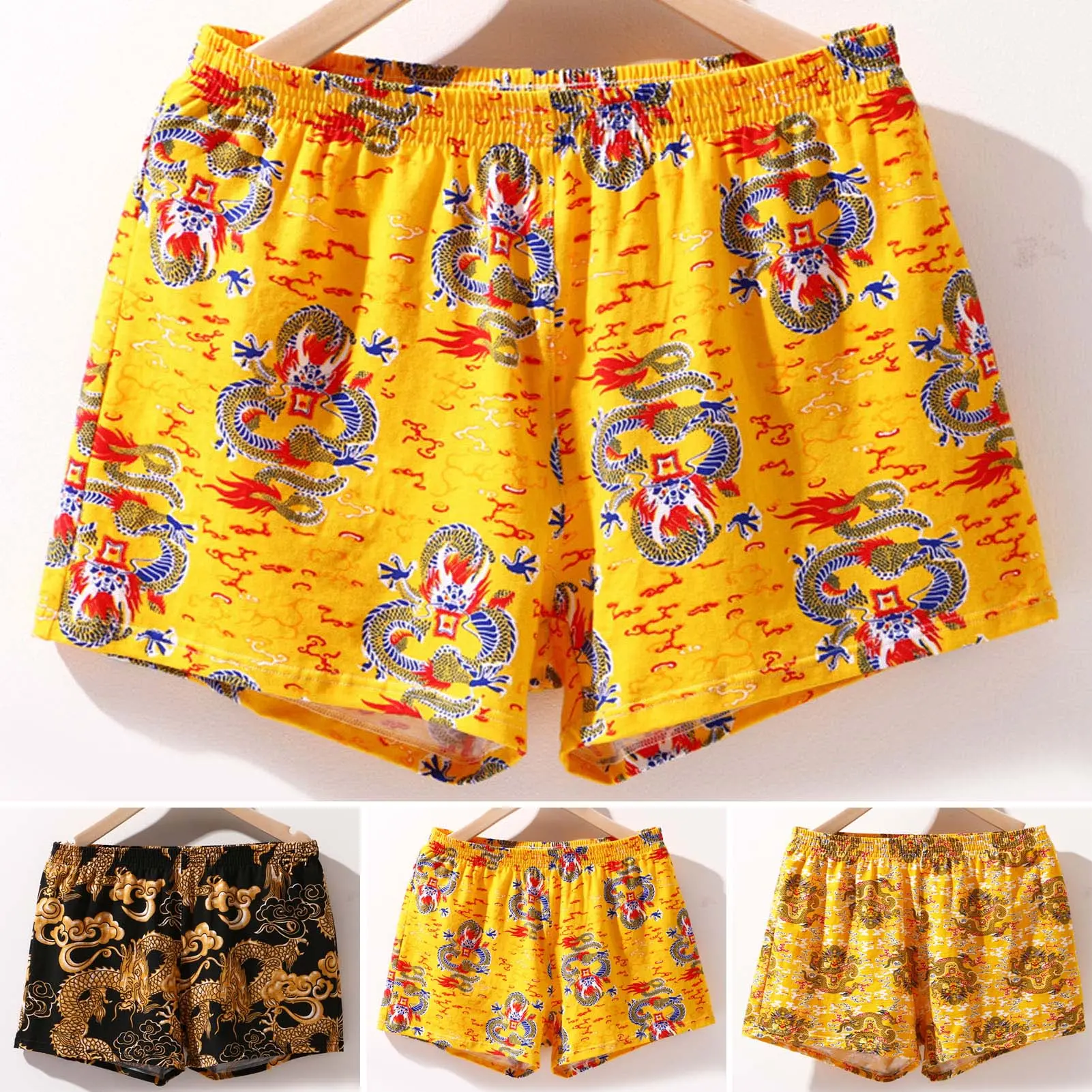 Men Panties Loose Fit Bouncy Breathable Elastic Waist Non-stuffy Anti-septic Soft Dragon Printed Male Underwear Boxer Shorts Daily Life Use