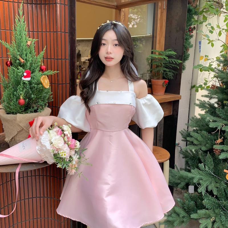 (Loại 1) Đầm tafta dự tiệc Wonder [FREESHIP] mặc đi chơi, kỷ yếu Nữ Women Dress Hồng váy pastel