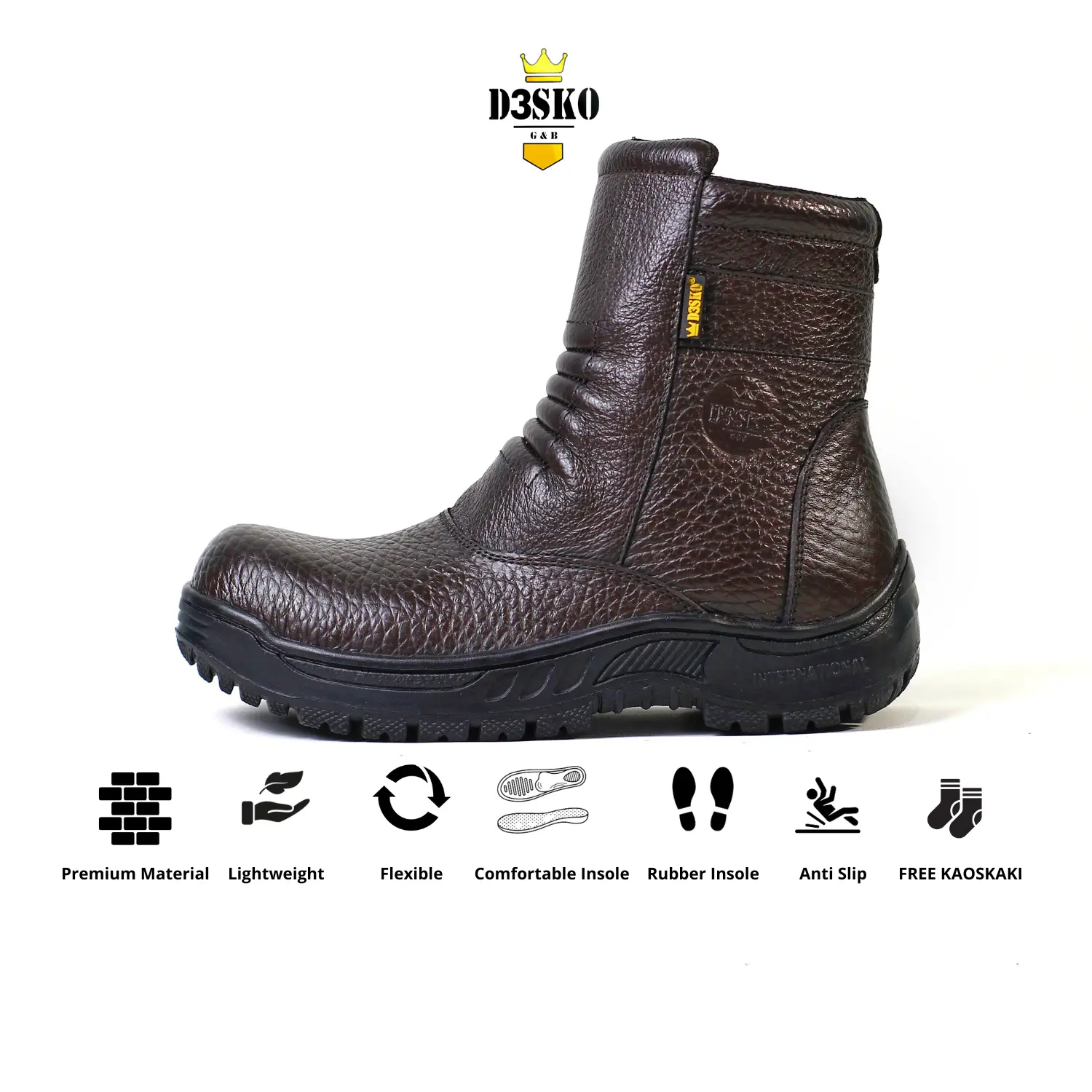 D3SKO G&B - Sepatu Boots Pria D3sko Ares Safety Pria Ujung Besi Warna Coklat Karet