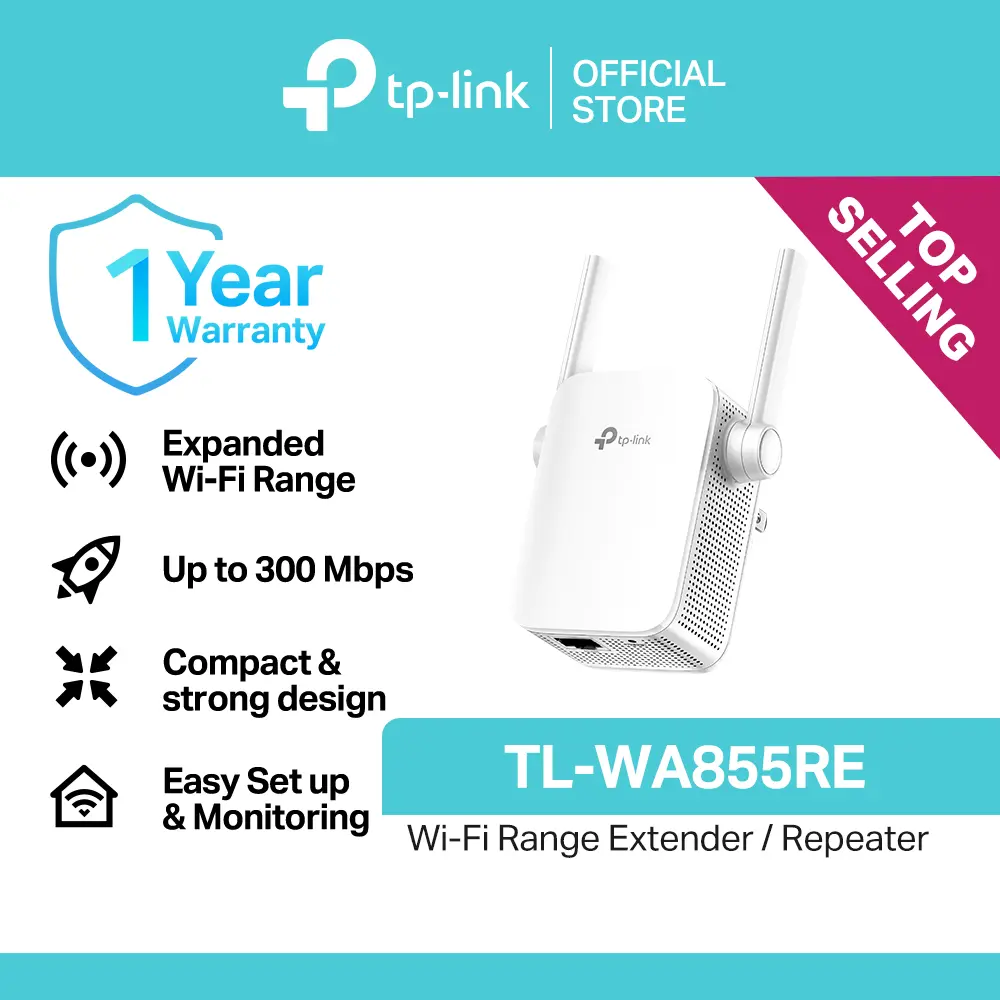 【OFFICIAL STORE】TP-Link N300 WA855RE WiFi Extender (TL-WA855RE)-WiFi Range Extender, up to 300Mbps speed, Wireless Signal Booster and Access Point, Single Band 2.4Ghz Only,TPLINK,TP LINK WA855RE