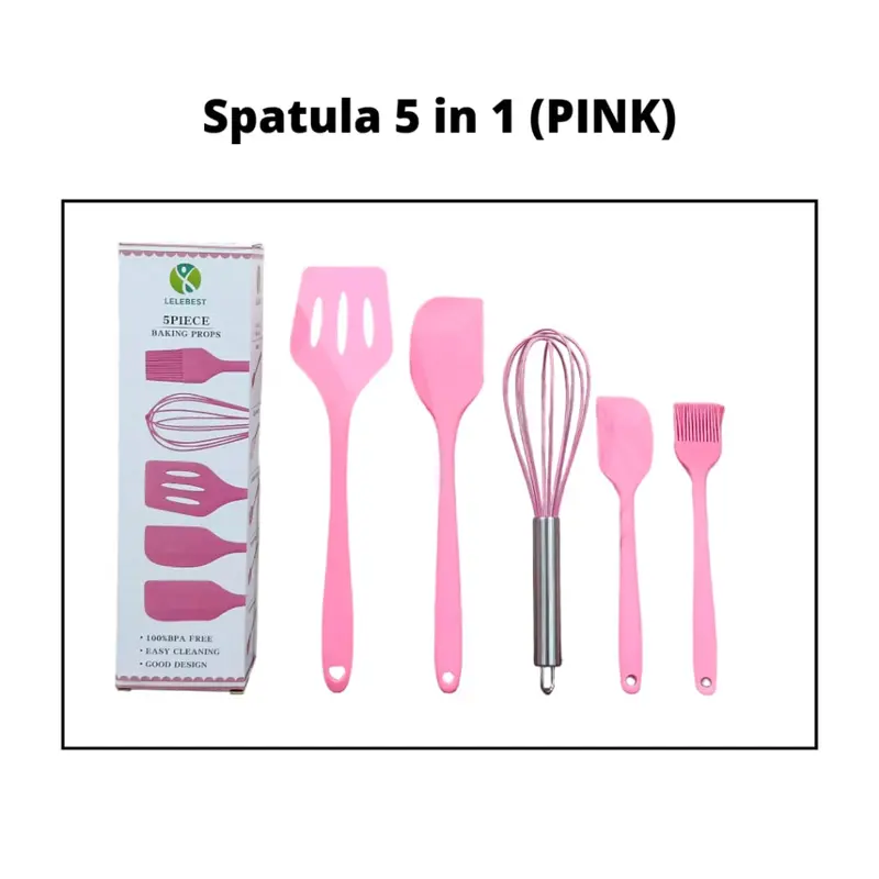 Set Alat Masak Silikon Tahan Panas 5 Pcs - Spatula, Kocokan Telur, Kuas Kue Food Grade** Peralatan Kitchenware Teflon 6