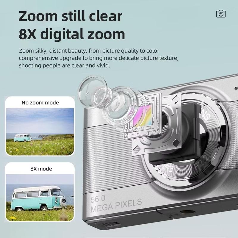 New 56.0million HD Pixel CCD Student Digital Camera AF Auto Focus 1080P Digital Camera Digital Video Camera Camcorder 2.88 Inch IPS Screen 8X Digital Zoom AF Auto Focus Anti-shake Fa 4