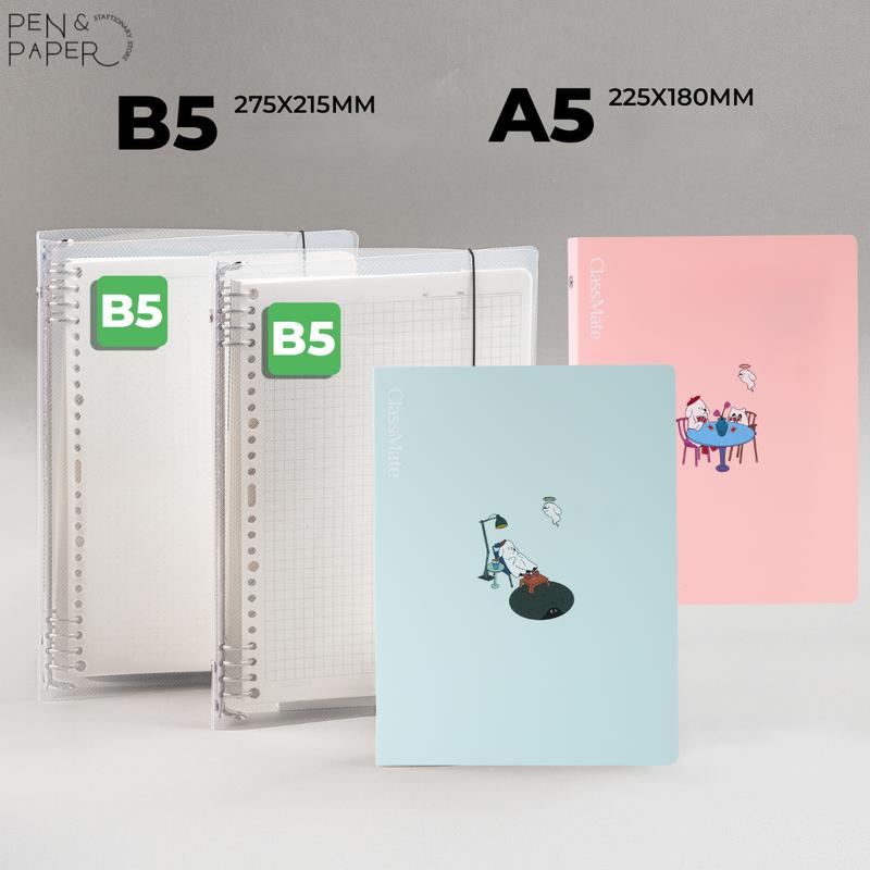 Sổ Còng ClassMate B5/A5 Bìa Nhựa In Hình, Bìa Trắng Trong Suốt Kèm Giấy Refill 100gsm Làm Sổ Tay, Sổ Ghi Chép, Take Notes, Bullet Journal