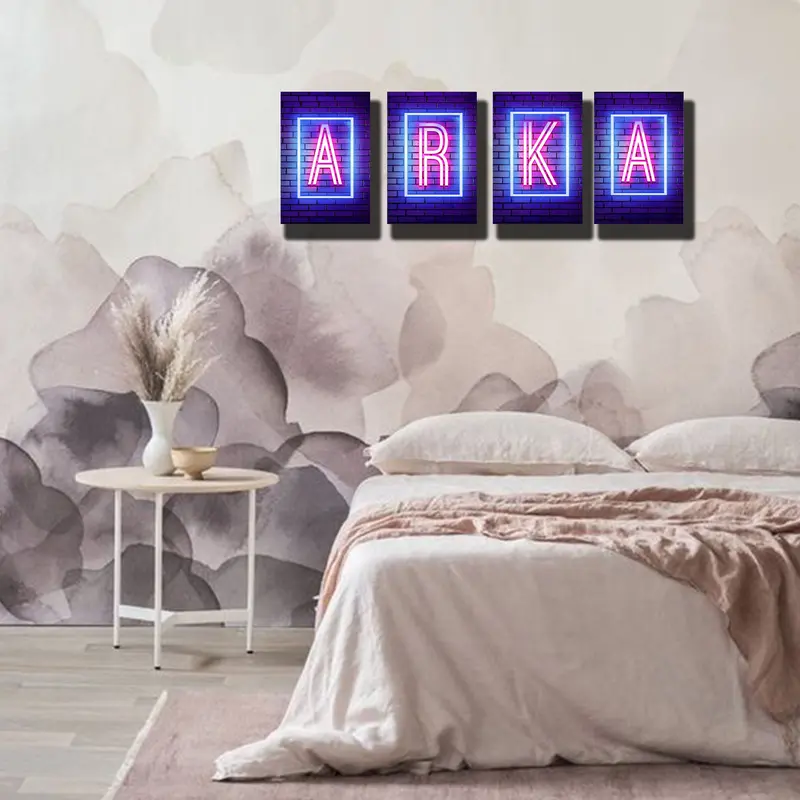 Hiasan Dinding Kustom Nama Alfabet Huruf Neon Font Pajangan Kayu Dekorasi Kamar Tidur Rumah 3
