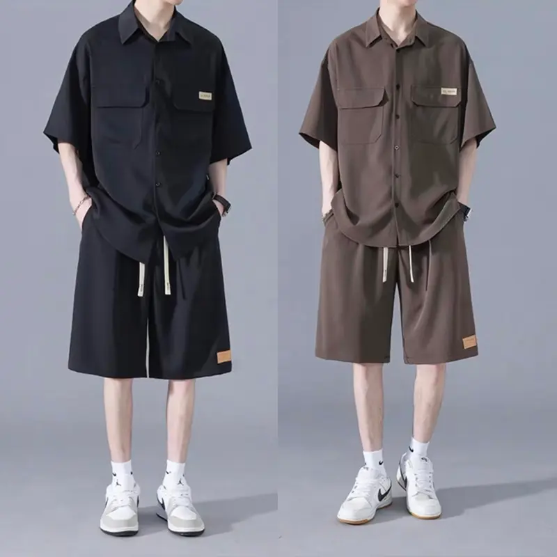 Bộ quần áo sơ mi cao cấp cộc tay chất đũi dày dặn thoáng mát, Bộ đũi unisex thấm hút mồ hôi Full logo tem tag set Có Túi