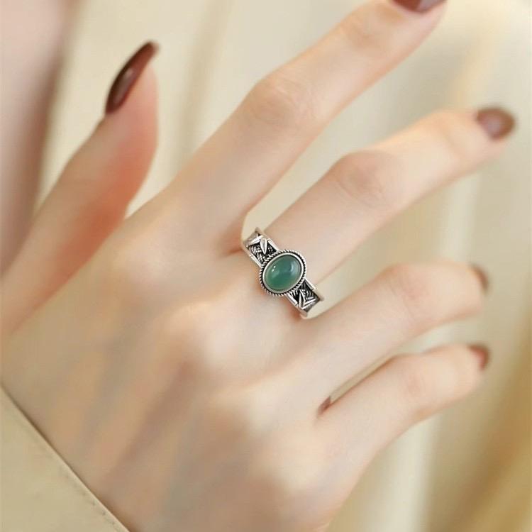 (Bebas beli 2 dapat bonus) C37 COD Cincin bambu giok hijau titanium wanita Korea mewat