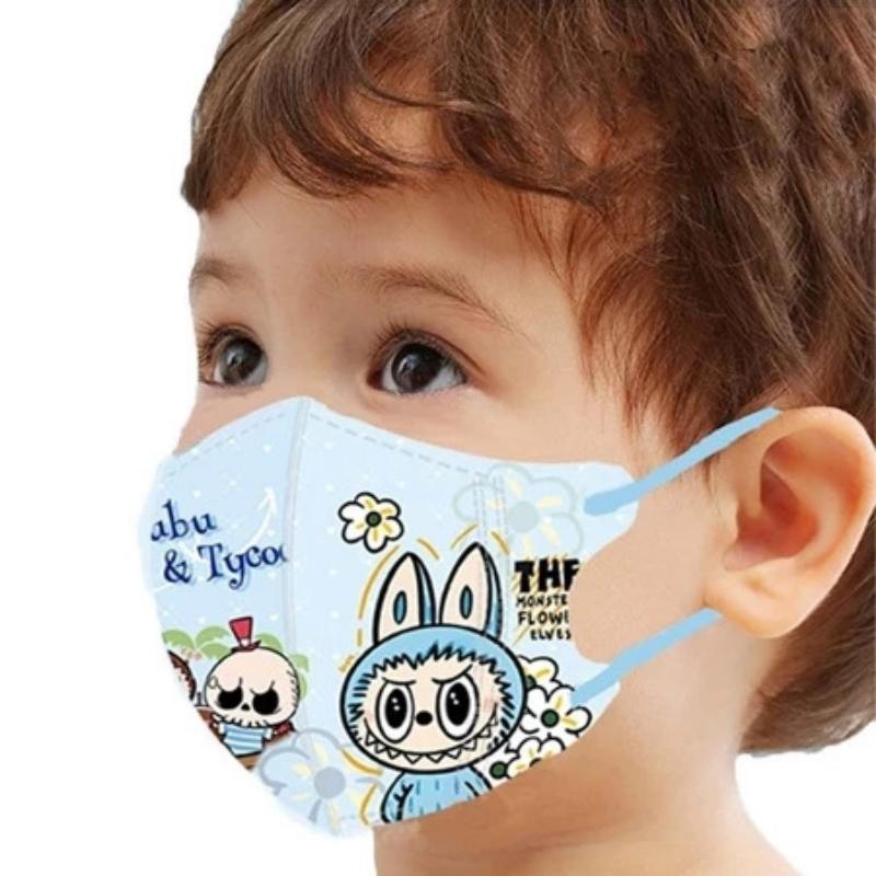 COD 10PCS 3D Face Mask For Kids 3-12 Years Cartoon Labubu Individually wrapped One Time Printing Mask 10pcs/1pack 3
