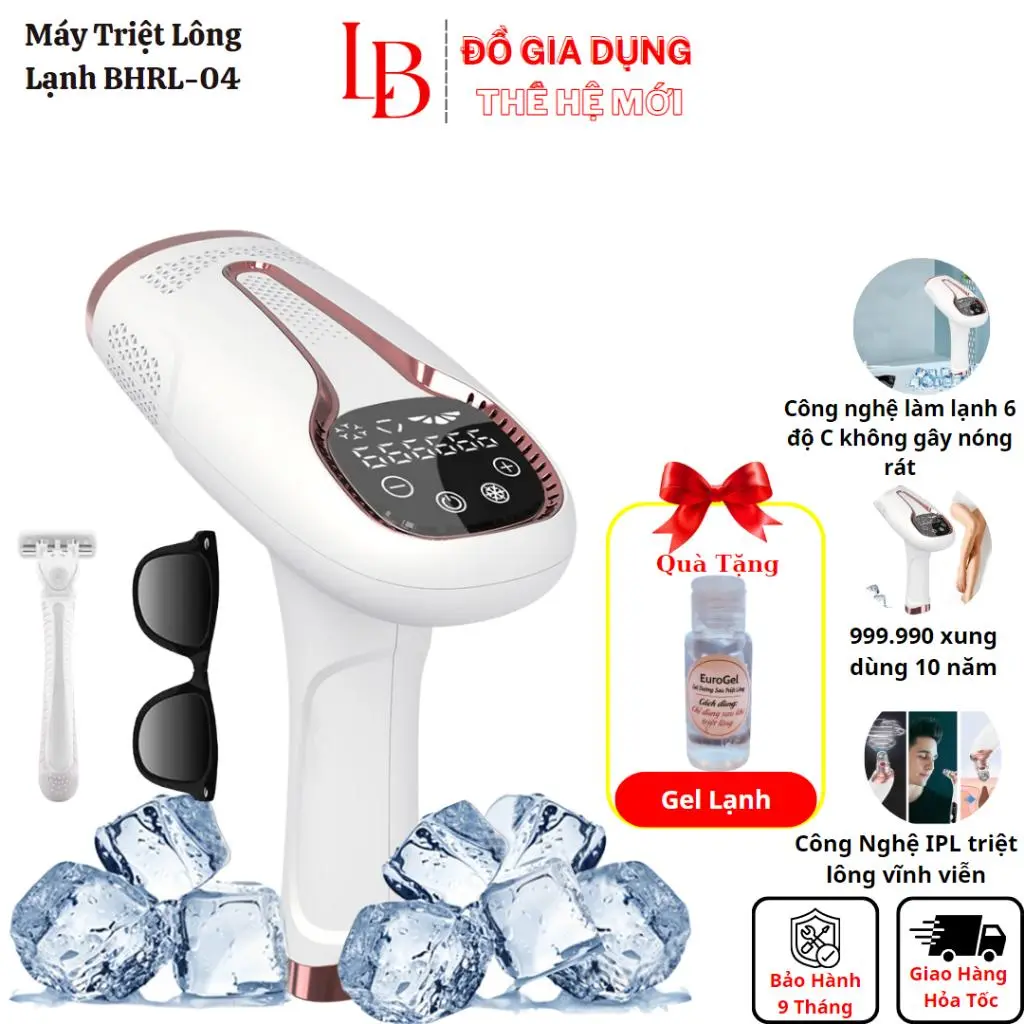 Máy triệt lông lạnh ICE COLLD IPL BHRL-04 Pro 9 cấp độ sở hữu công nghệ triệt lạnh xuống tới 6 độ C, Máy triệt lông toàn thân 2024  Đồ Gia Dụng Thế Hệ Mới Dưỡng Da Body Laser Women