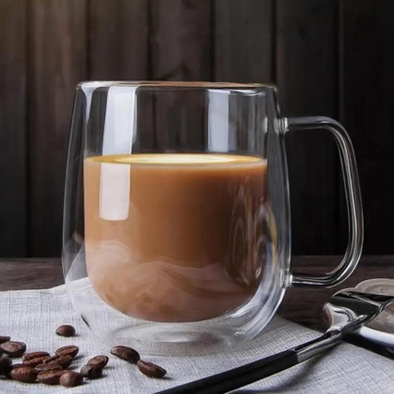 Glass Coffee Cup, 1 Count Double Walled Clear Glass Cup, Coffee Mug, Tea Cup, Drinkware for Home & Outdoor Use, Gifts for Her 6
