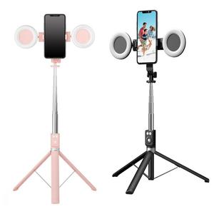 Palo selfie multifuncional, trípode retráctil para teléfono recargable por USB con dos luces de relleno de belleza, palo selfie con control remoto BT para transmisión en vivo, vlog, fotografía