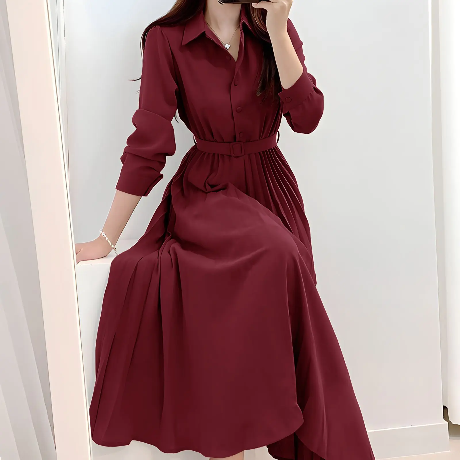 EIRINE FASHION Long Dress Ranty Pakaian Wanita Kasual Gaun Simple Cantik Kekiniann Gaya Modis Fashionable