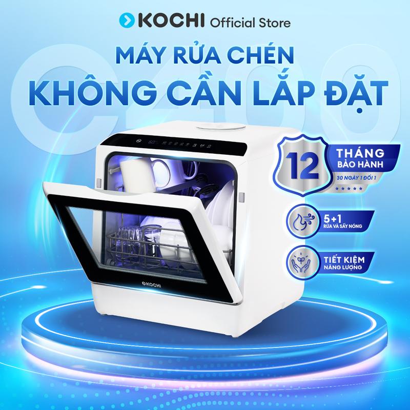 Máy rửa chén bát để bàn thông minh KOCHI C400 - Nhỏ gọn - Tiết kiệm năng lượng - 5 bộ - May Rua chen - Kochi vietnam - May rua bat - mini - Rửa nước nóng, Sấy và khử trùng - Làm Sạch hoàn hảo