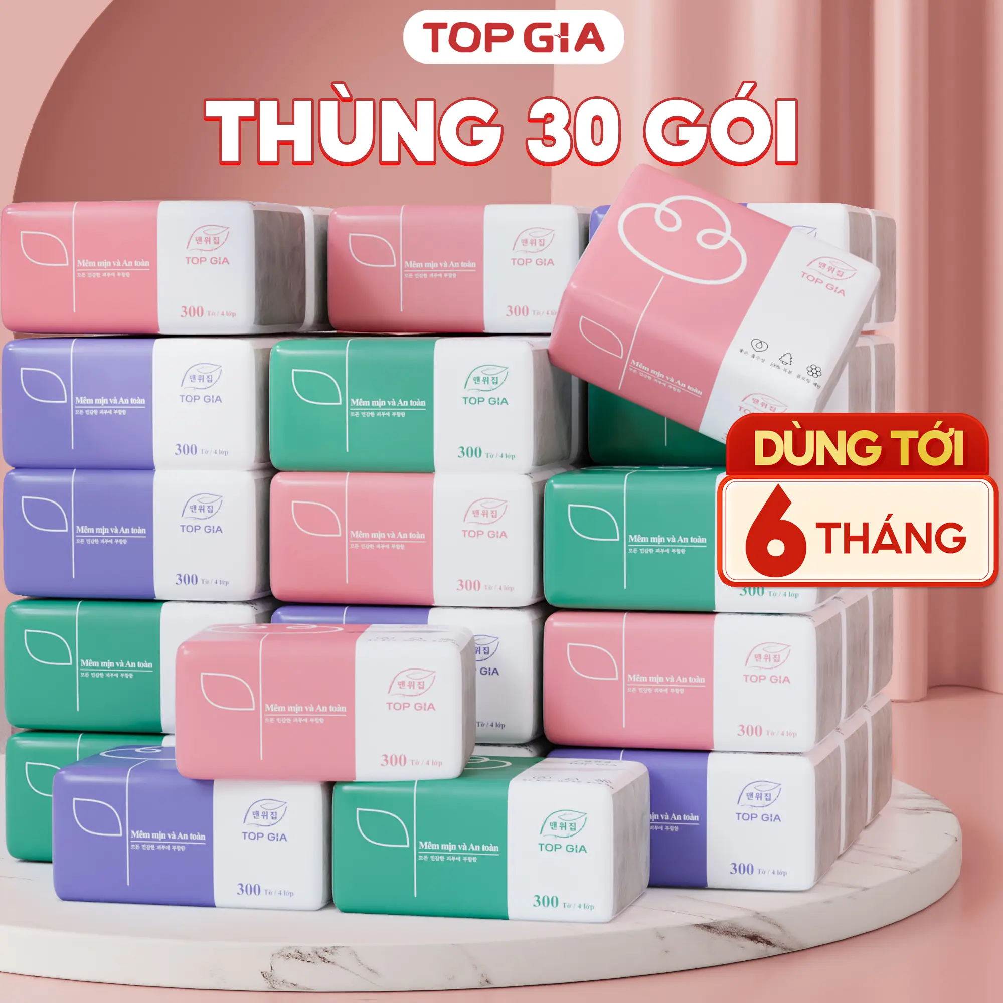 FS(Đa Kho) Thùng 30 gói giấy rút Topgia, khăn giấy tiện lợi Giấy Ăn Topgia Giấy Vệ Sinh 3 màu giấy rút lụa, giấy gấu trúc