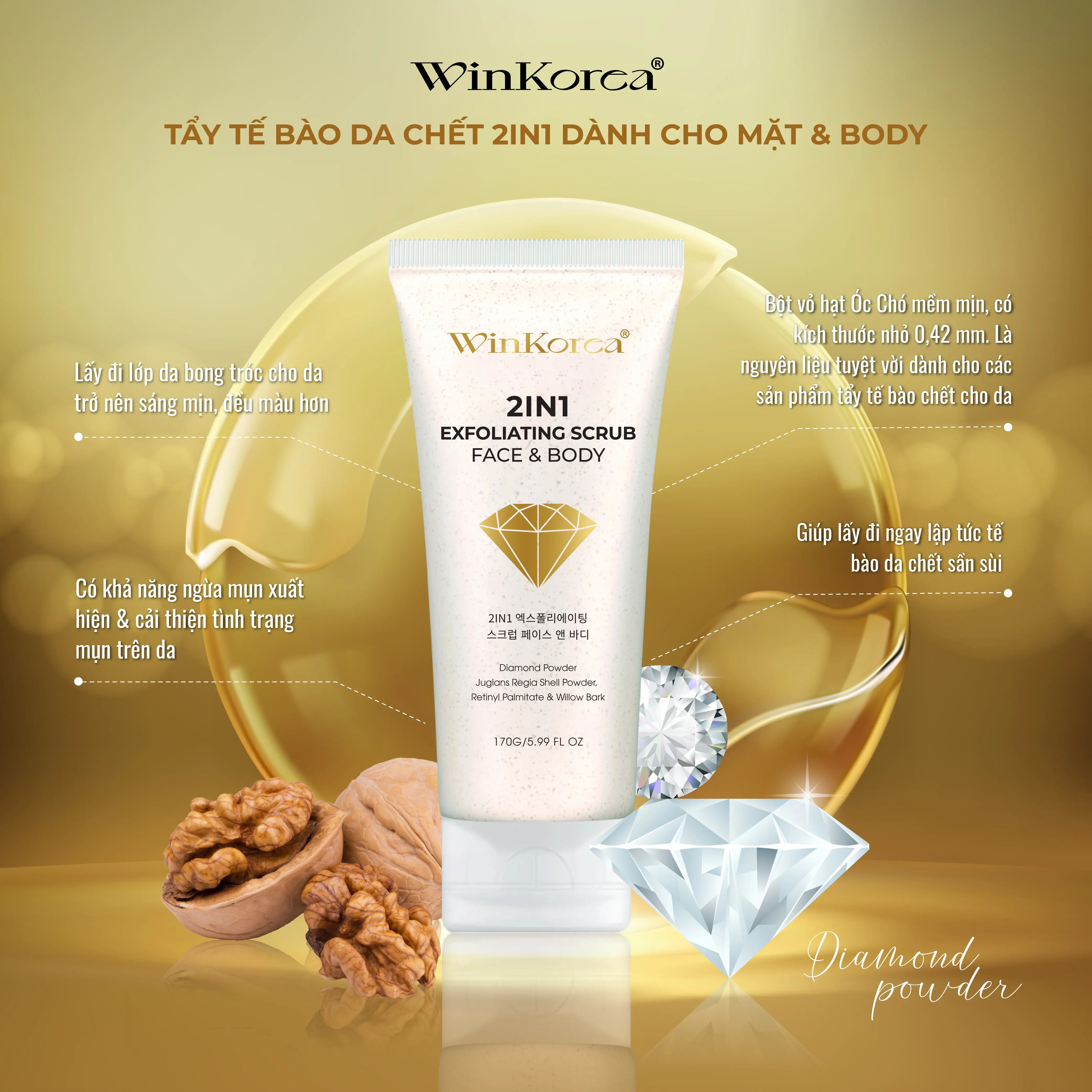 Tẩy Tế Bào Chết 2IN1 Dành Cho Mặt & Body Dung Tích: 170g Thương Hiệu: WinKorea Skincare Chăm Sóc Da Nữ Làm Đẹp Da