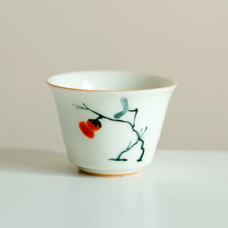 Pure Hand-painted Persimmon Teacup, Chinese-style Household Personal Special High-end Ceramic Tea Drinking Cup, Tea Tasting And Fragrant Cup
