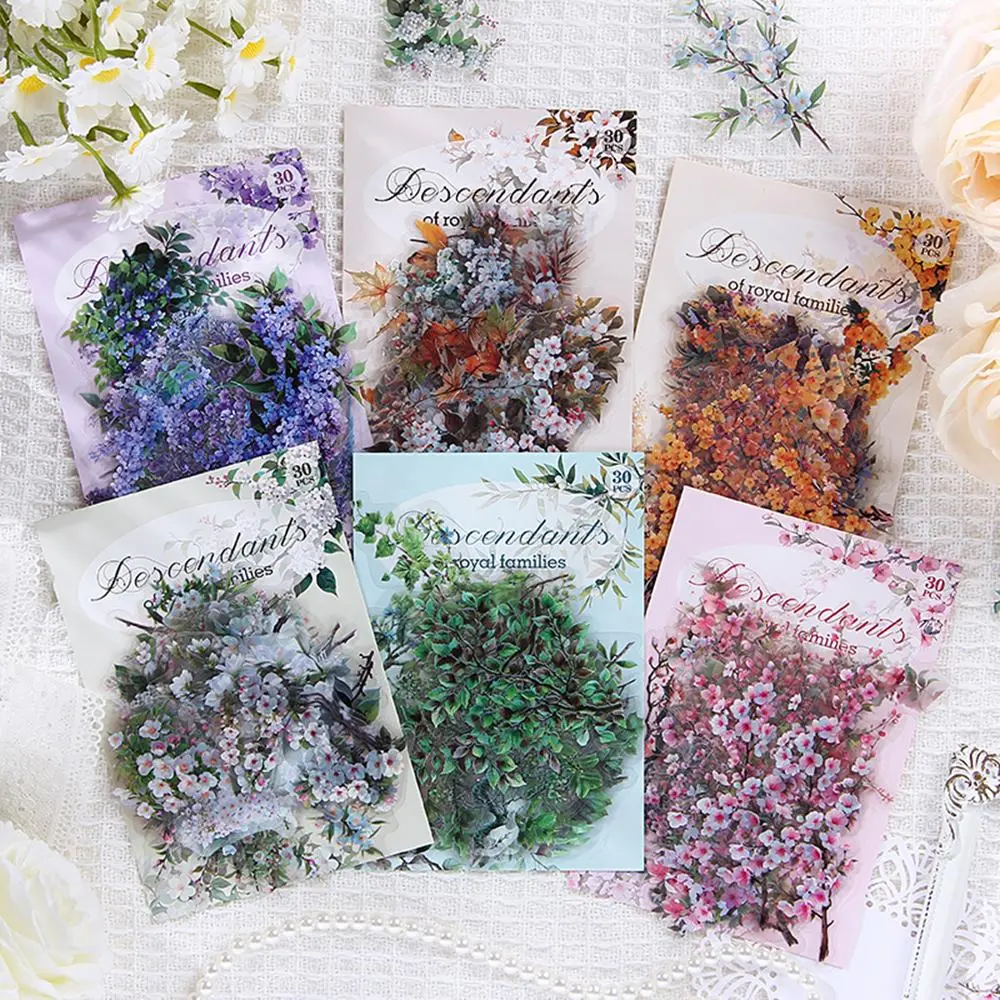 Flower Pattern Sticker, 30pcs/set DIY Decorative Sticker, Scrapbooking & Stamping Supplies for Home School Office