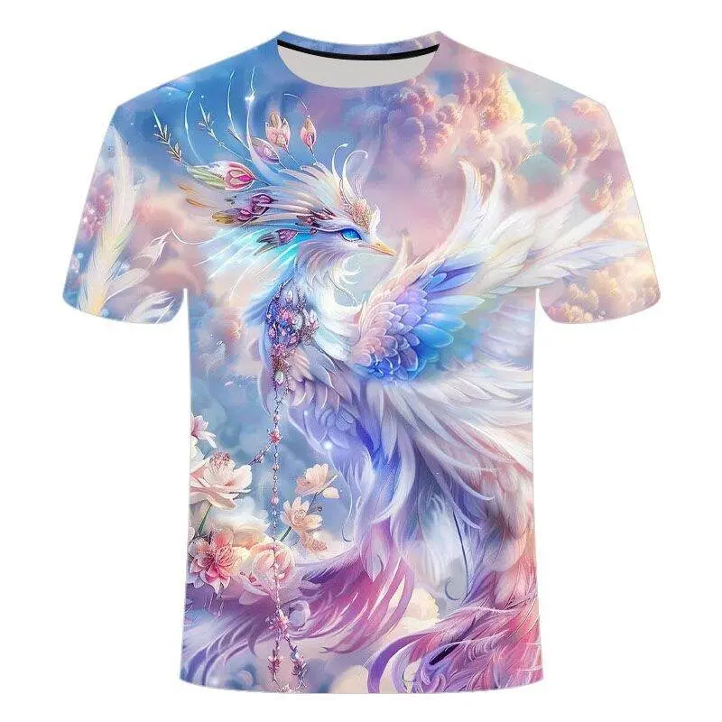 2025 New Summer Phoenix Pattern Printed T-shirt 3D Printed Fashionable and Casual Loose Round Neck Short Sleeve