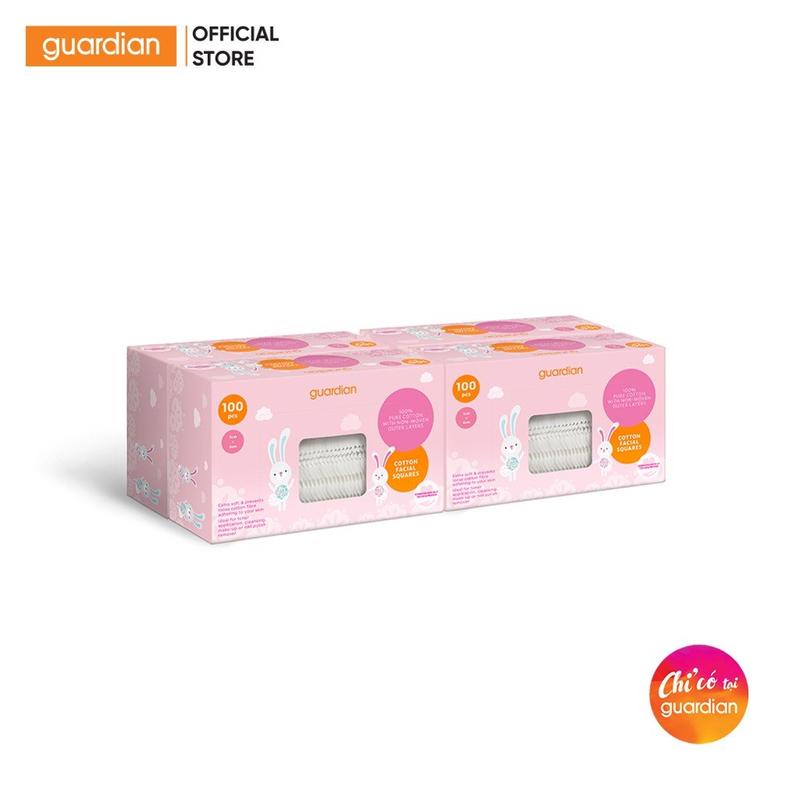 Bông Tẩy Trang Guardian Vuông Hộp 4 Hộp x 100 Miếng