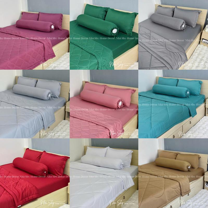 Trọn Bộ Chăn Drap Giường Thun Lạnh Cao Cấp Nhiều Màu 5 Món - Bộ Ga Nệm Thun Lạnh