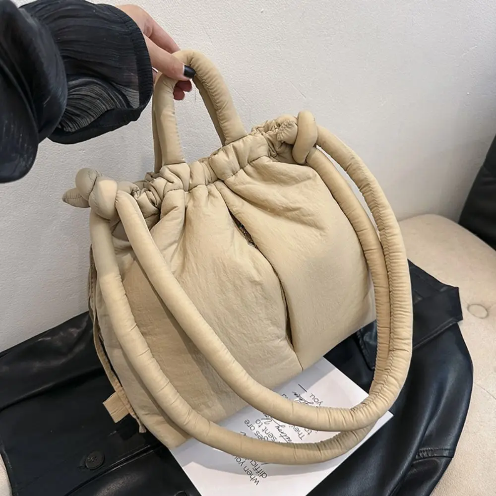 Casual Solid Color Drawstring Tote Bag Dual-purpose Large Capacity Nylon Padded Tote Bag Crossbody Bag Handbag Drawstring Backpack Shopping