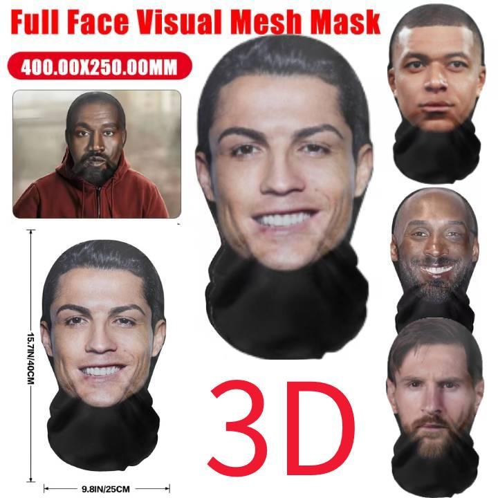Mặt Nạ Messi In 3D Thiết Kế Liền Mạch Phong Cách Người Nổi Tiếng Vui Nhộn Che Đầu Chống Nắng Khăn Quàng Cổ Đi Xe Đạp Mũ Cài Tóc Hóa Trang Mũ Trùm Đầu Hip Hop