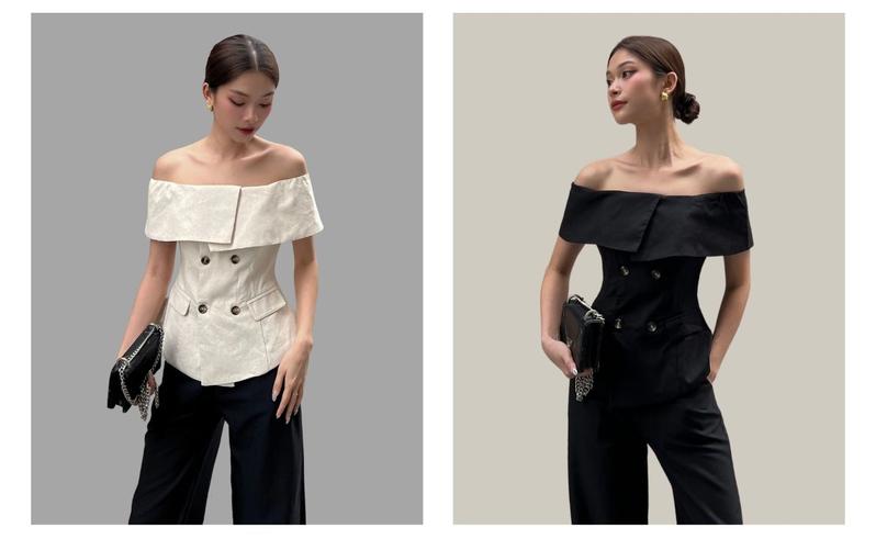 Product Introduction of Áo Peplum Trễ Vai Dự Tiệc Phối Hai Túi Nắp BBSTORE'S - A2402 Nữ Women 1