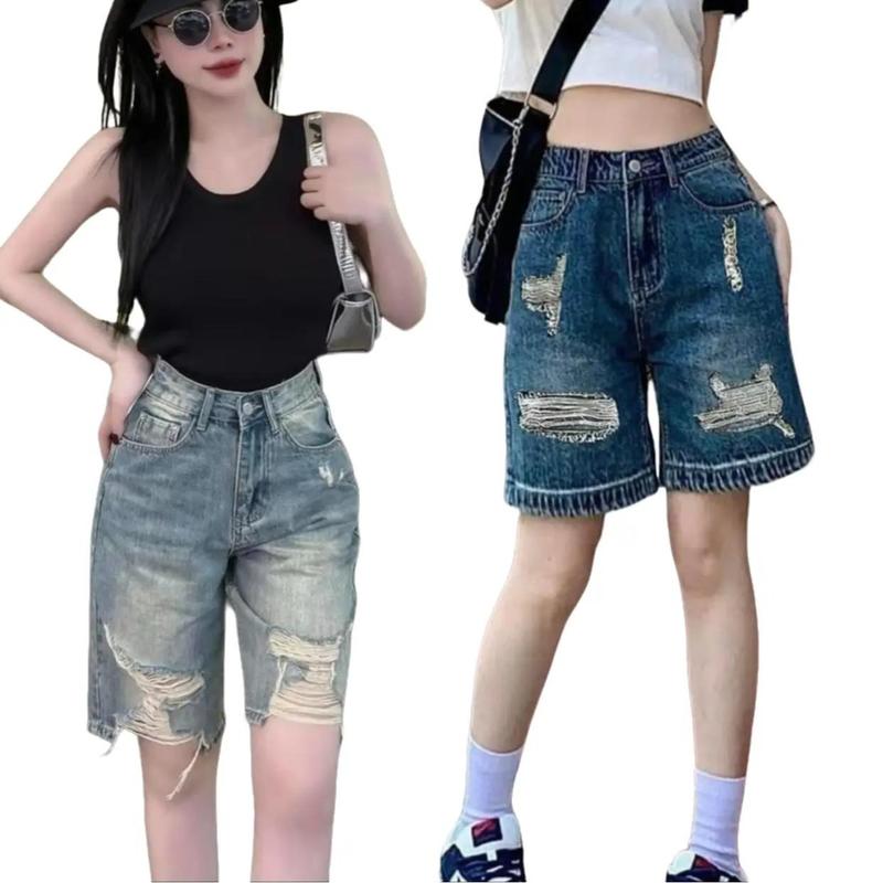 Quần Jeans Short Ngố Nữ Phom Ống Rộng Dáng Lửng Lưng Cao Bigsize 54-90kg 0095 0096 Không Co Giãn Ong