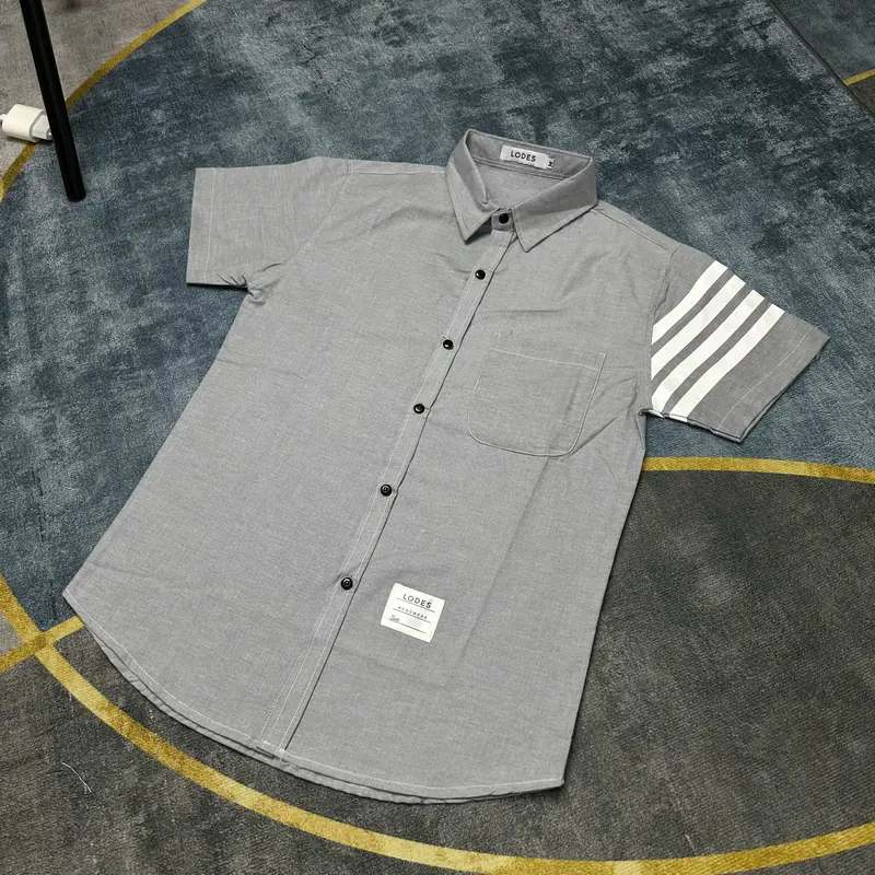 Áo Sơ Mi Tay Ngắn Nam Nữ Phối 4 Sọc In Nhiệt Chất Vải Mềm Mịn Thoáng Mát MENSWEAR TOP 5