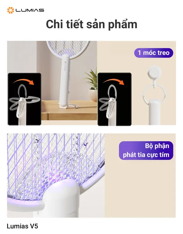 Vợt muỗi có đèn UV Lumias V5 - Lưới bảo vệ 5 lớp vot muoi 2