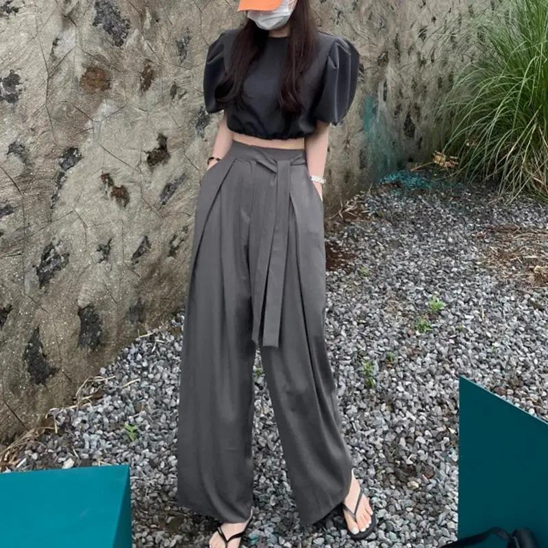 Product Introduction of CQ-Chic  Draping Lace-up Wide-Leg Pants Women's Spring and Autumn High Waist Straight Pants Loose Casual Pants Look Tall and Trousers [2109] 5