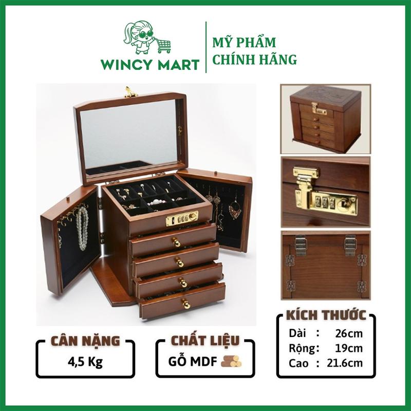 [Hàng Cao Cấp] Tủ, Rương Gỗ Đựng Đồ Trang Sức 5 Tầng Khóa Số MQ865, Hộp Đựng Đồ Trang Sức, Nhẫn, Đồng Hồ Bằng Gỗ Cao Cấp