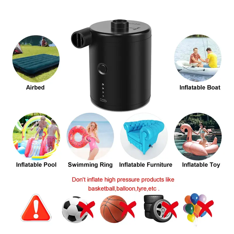 Portable Air Pump, 1 Set USB Rechargeable Air Pump with Accessories, Quick Inflate Deflate for Air Mattress & Pool Toys &  Floats & Swimming Ring 1