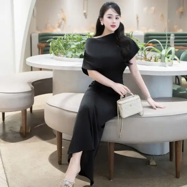 MAY Váy Lụa Đen M169 Gọn Dáng - Đầm Lụa Thiết Kế Sang Trọng Chuẩn MAY