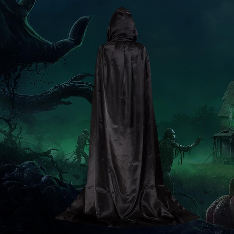 Áo choàng đội đầu Halloween, dài, có mũ trùm đầu, Cosplay, Trang phục ma cà rồng và quỷ dữ, Áo choàng 3