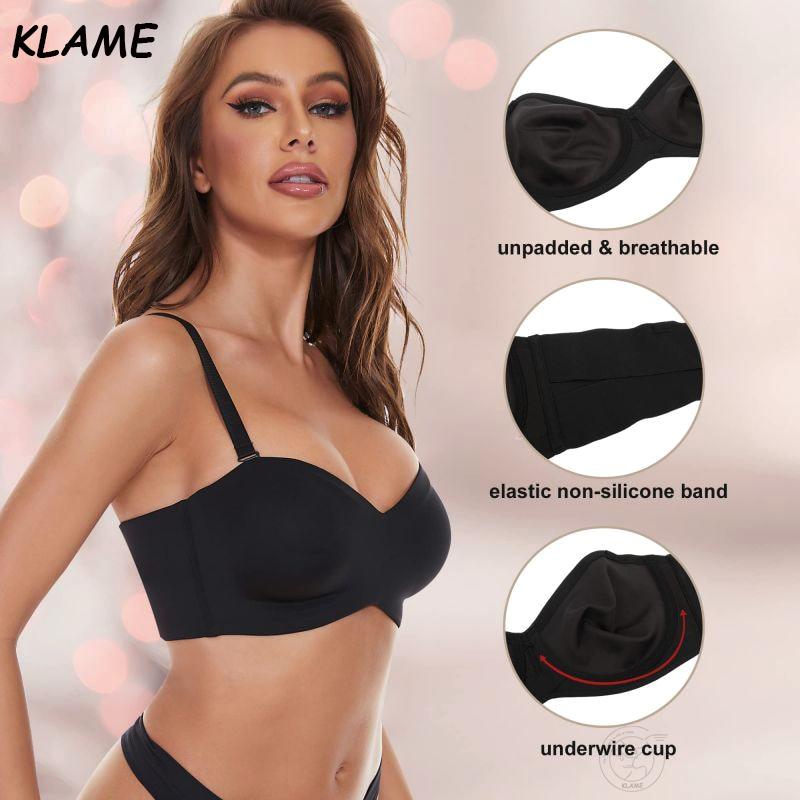 KLAME 34-44BCDEFG Plus Size Bra For Women Detachable-Strap Bandeau Bra Female Strapless Bras High Quality 3/4 Cup Bralette Sexy Breathable Thin Cup Brassiere Lingerie YML848 4