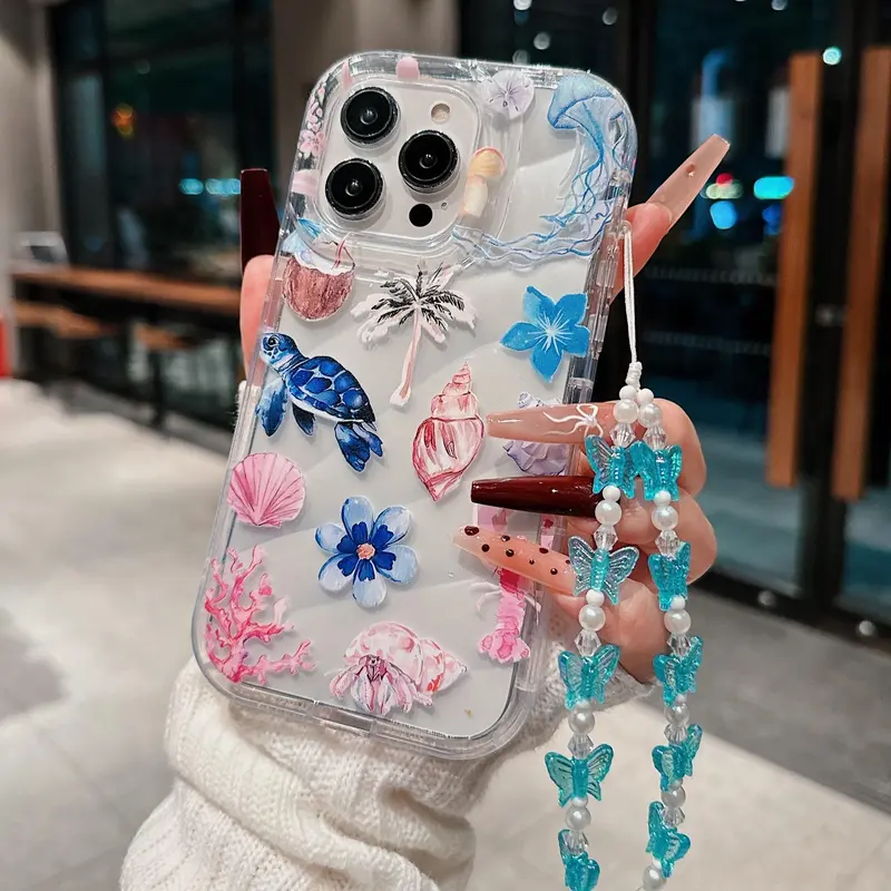 Mermaid Themed Phone Case with Beaded Lanyard, Cute Phone Protective Cover, Phone Accessories Compatible with Iphone 11 12 13 14 15 Pro Max, Casing, Protection 2